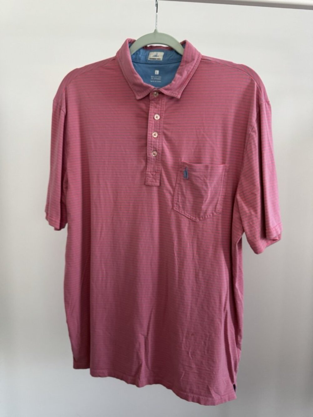 Johnnie-O Golf Polo Men's Large Pink Stripe Performance Stretch Pocket
